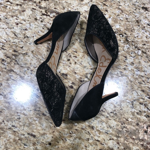 Sam Edelman Opal d'orsay Lace Suede Detail Pointed Toe Leather Heels 8 - Picture 5 of 9